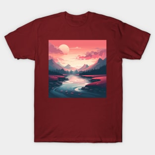 Serene Dawn over Mountain River T-Shirt